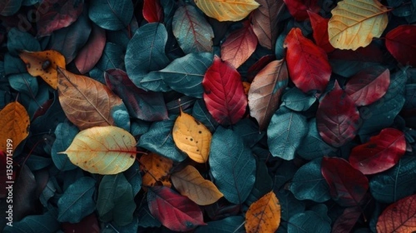 Obraz Colorful leafy background with a variety of colors including red, yellow