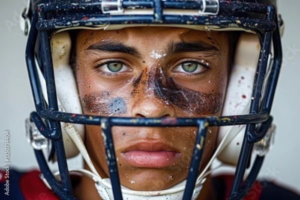 Obraz Football player with a green eye and a black nose