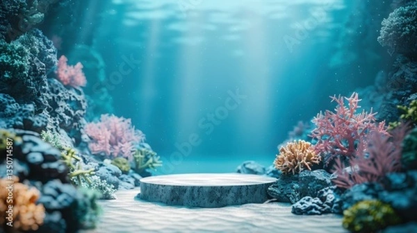 Obraz Beautiful underwater scene with a white pedestal in the middle