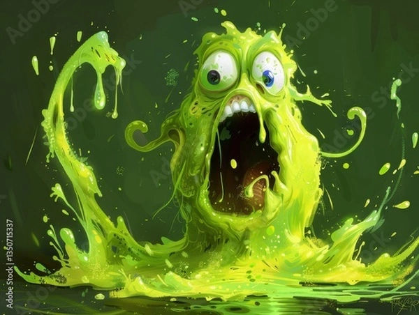 Obraz Green monster with a mouth wide open and a green slime oozing out of it