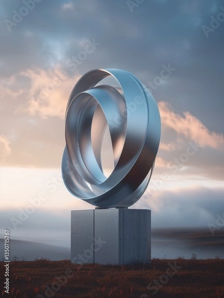 Obraz Silver sculpture of a circle is sitting on a stone pedestal