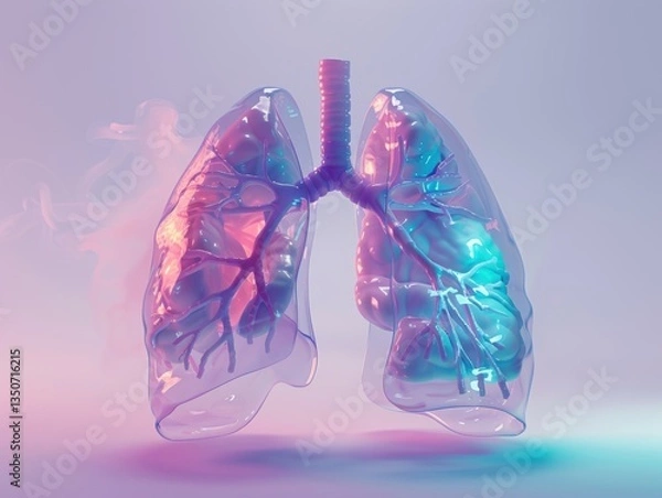 Obraz Lung is shown in a clear plastic container with a blue and purple hue
