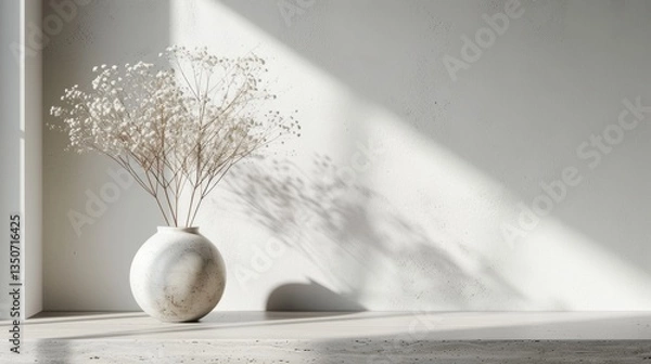 Obraz White vase with flowers sits on a concrete floor
