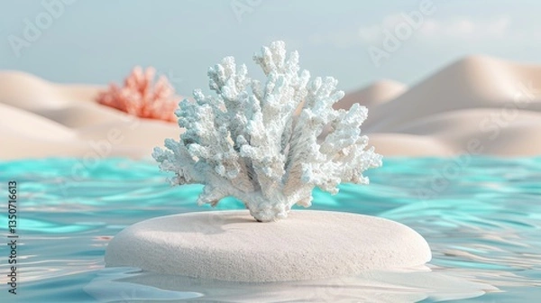 Obraz White coral plant is on a rock in the ocean