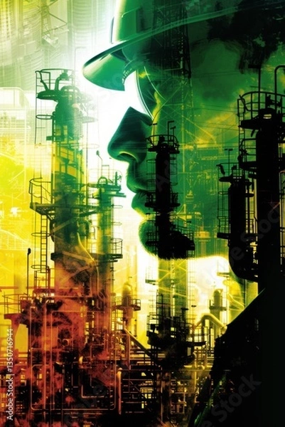Obraz Man is standing in front of a large industrial plant