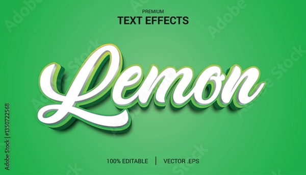 Fototapeta Lemon 3D Editable Text Effect, summer Style Text Effect Mockup, Set Elegant white lemon text effect,	