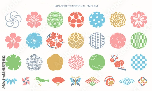 Fototapeta 春の和柄のスタンプアイコン／桜のイラスト