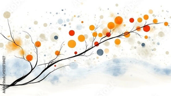 Fototapeta Abstract Autumn Branch with Colorful Dots.