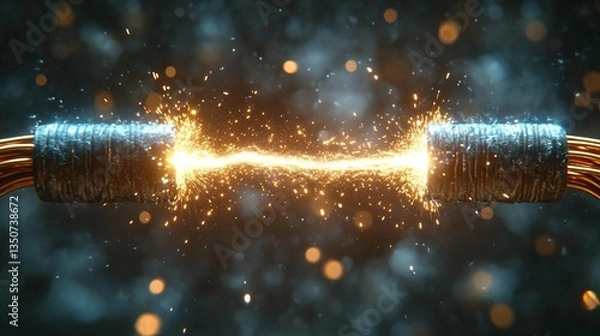 Obraz Electrical wires sparking, short circuit, energy, power surge, electricity,  explosion, arc, flash, burst, glow.