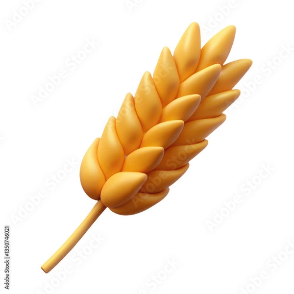 Fototapeta golden wheat ears 3d render icon in cartoon plastic style minimal isolated on transparent white background, clipping path