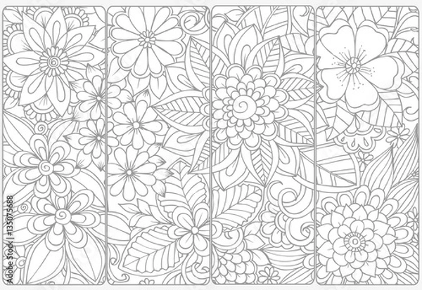 Obraz Floral doodles for adult coloring book.Vector set of monochrome