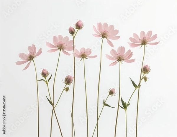 Obraz Delicate Pink Cosmos Flowers on White Background