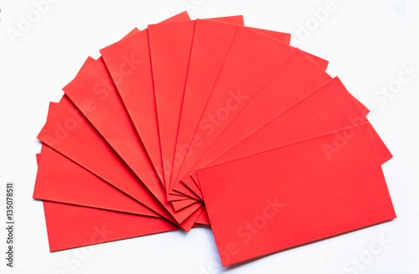 Fototapeta Pile Red envelope isolate white background.