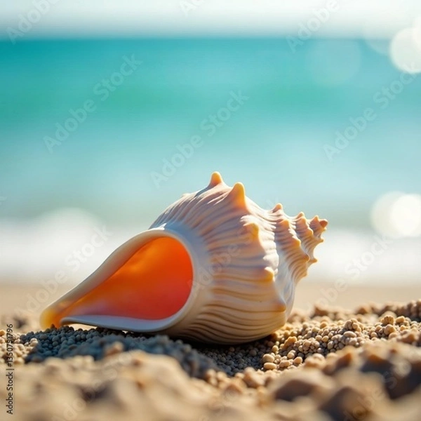 Obraz Close-up of seashell on blurred sea background, bokeh, marine life, seashell