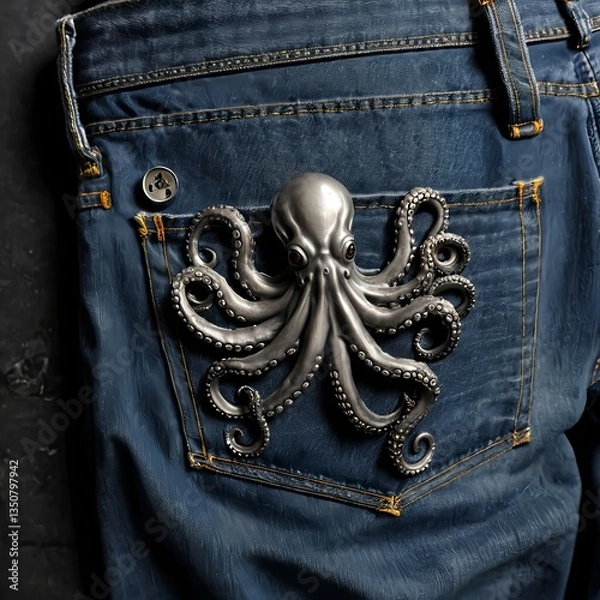 Obraz Silver Octopus on Denim Jeans Pocket