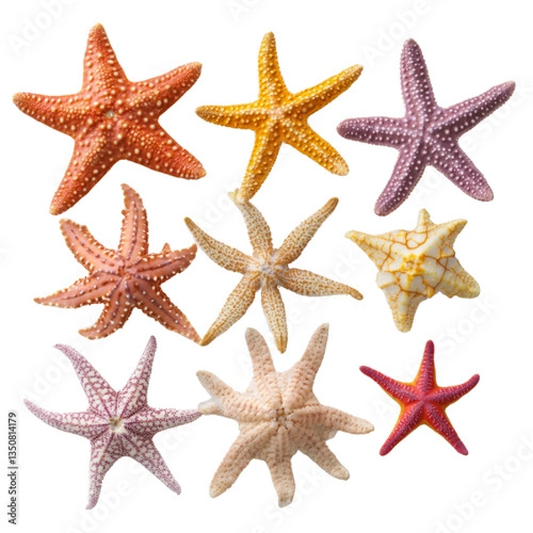 Fototapeta A collection of colorful starfish with different sizes and colors