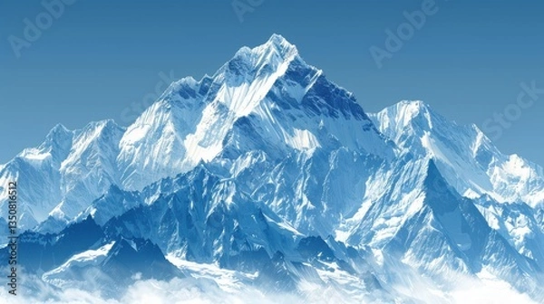 Obraz Mountain range covered in snow with a blue sky in the background