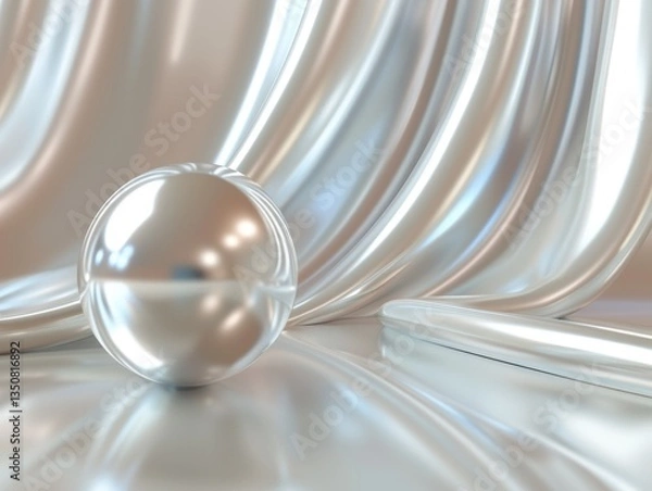 Obraz Silver ball is sitting on a white sheet of fabric