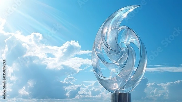 Obraz Large, curved sculpture is sitting on a cloudy day