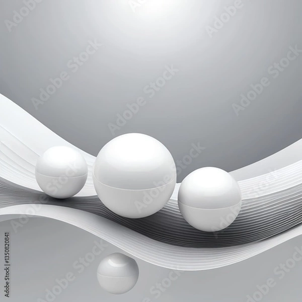 Fototapeta Abstract Gray and White 3D Spheres on Wave