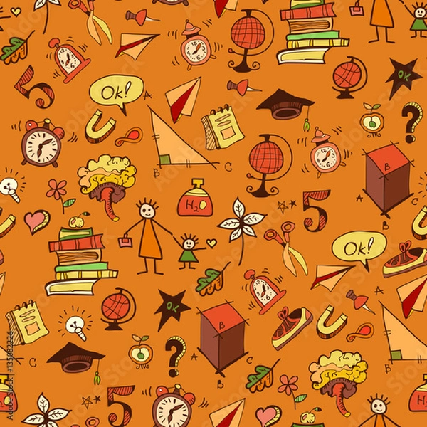 Fototapeta Seamless pattern with different school things.