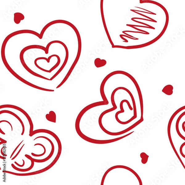 Obraz Seamless background with different freehand hearts pattern