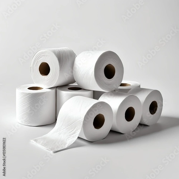 Fototapeta Stack of Toilet Paper Rolls on White Background