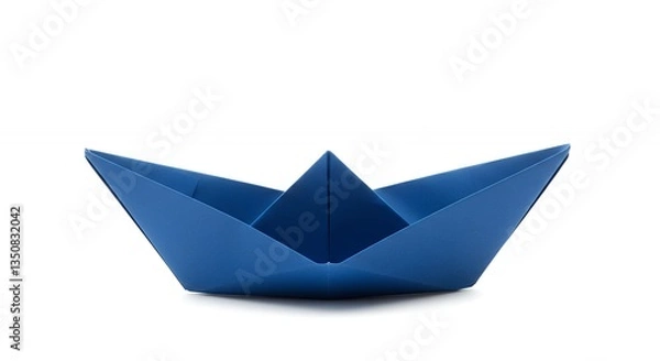 Fototapeta Blue Origami Paper Boat  Handmade Craft  Folded Paper Ship