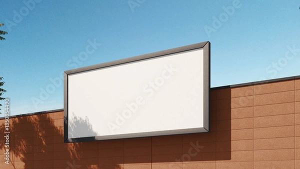 Obraz Blank billboard on brown brick wall for advertising, displaying messages, ,mockup, showcasing promotions, or adding custom graphics in urban settings.