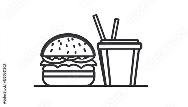 Fototapeta A simple graphic representation of a hamburger and beverage