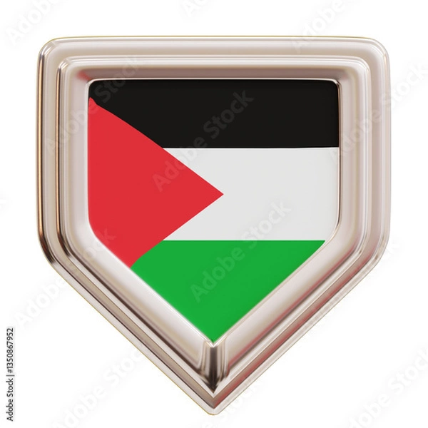 Obraz 3D Flag of Palestine in a silver frame, perfect for patriotic designs, political graphics, cultural representations, international events, and global awareness.