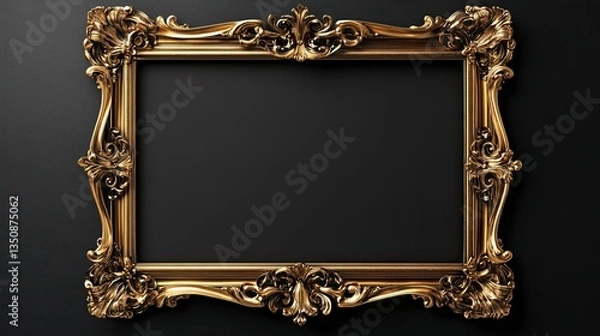 Fototapeta Rectangle Vintage Gold Frame for Web Presentation with Transparent Background