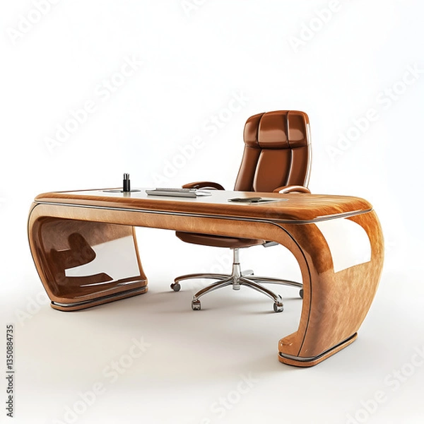 Fototapeta Contemporary Wooden Desk with Unique Curved Design
