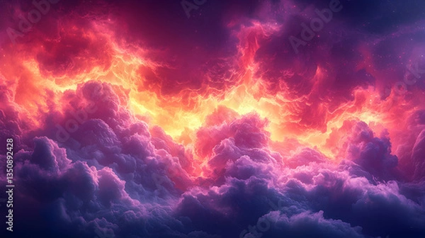 Fototapeta Fiery Pink Purple Pixelated Space Cloudscape