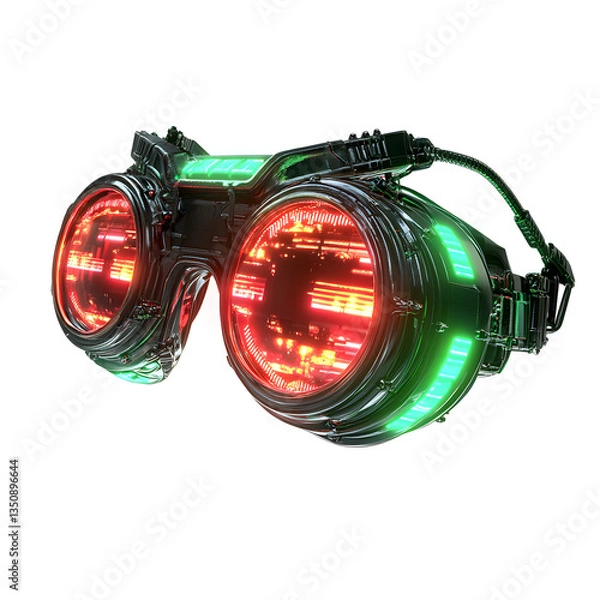 Fototapeta Futuristic Green and Red Cyberpunk Goggles with a High-Tech Design