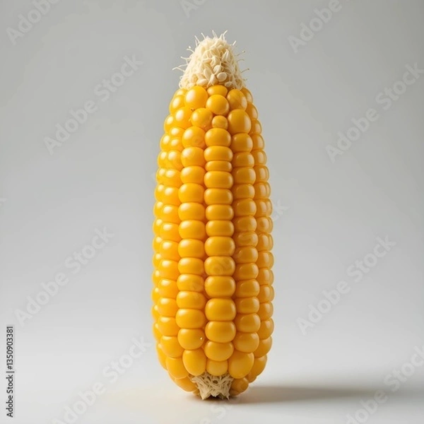 Fototapeta A vibrant yellow corn kernel, showcasing its plumpness and shine, displayed on a clean white background.