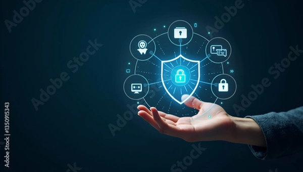 Fototapeta Holographic Zero Trust Security Model: Cybersecurity Icons & Access