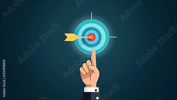 Fototapeta Flat Hand Holding Holographic Target with Arrow in Bullseye: A Smart Business Strategy Illustration