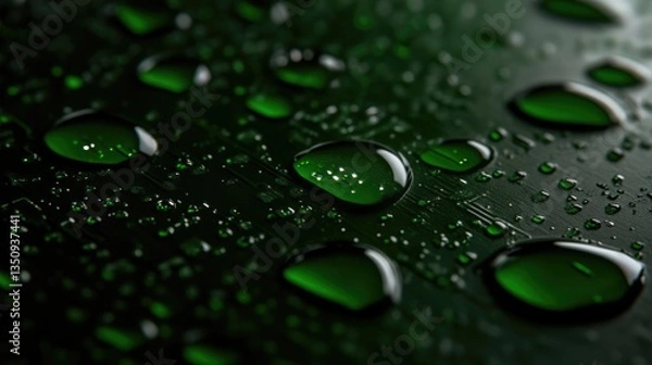 Obraz Water droplets on a dark circuit board
