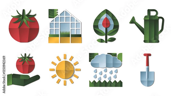 Fototapeta Gardening icons paper cut style vector graphics