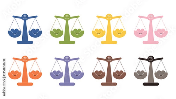 Fototapeta Colorful balance scales, representing justice and fairness.
