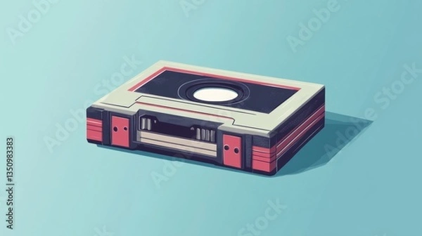 Fototapeta Retro cassette tape illustration on a minimalist background highlighting vintage audio technology and nostalgia in a vibrant design aesthetic