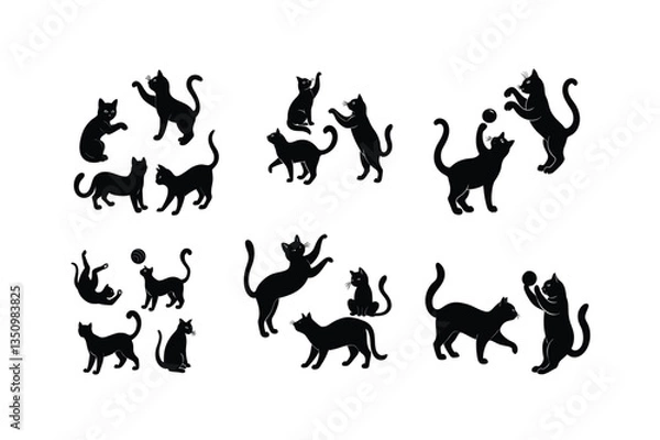 Fototapeta Cats are playing silhouette vector images in different style