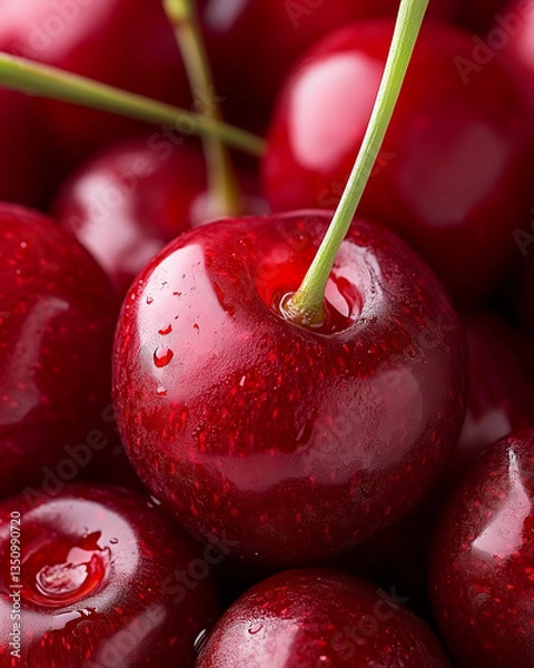 Fototapeta Artistic close-up of sweet cherry on a white background to highlight its beauty.