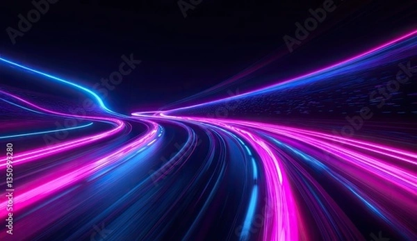 Fototapeta Abstract neon tunnel, vibrant light streaks.  Dynamic movement through a glowing corridor
