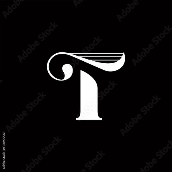 Obraz Decorative letter T with music instrument theme, hidden harp on top of bar