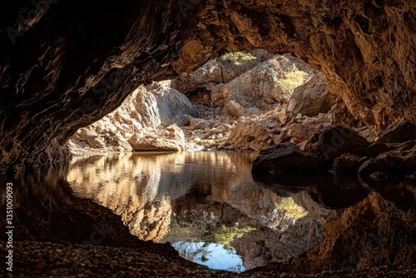 Fototapeta Serene Reflections in a Cave Pool Natural Rock