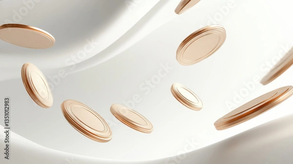 Fototapeta Golden Coins Falling in a Futuristic Setting