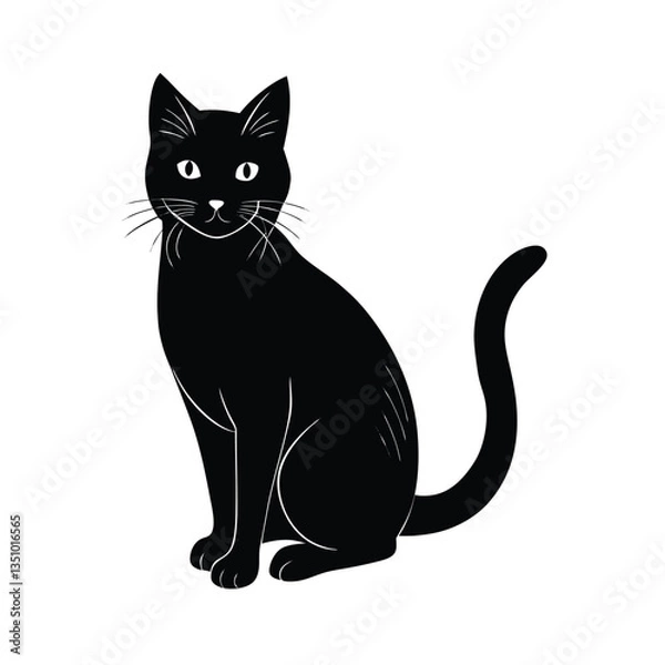 Obraz Black Cat Vector Illustration – Silhouette, Cute, Minimalist, Halloween Icon