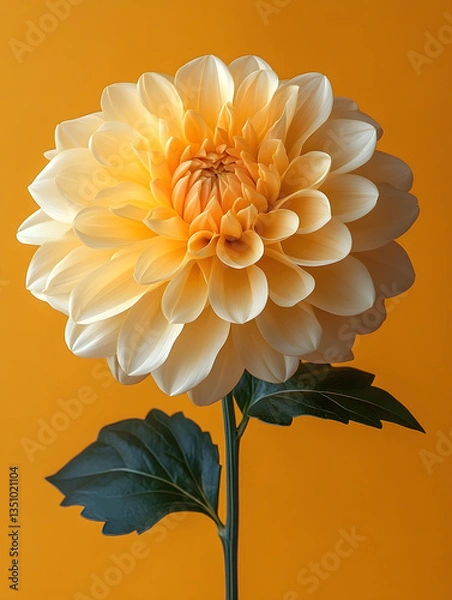 Fototapeta Single-branch Dahlia: Close-up of flowers on a warm orange background